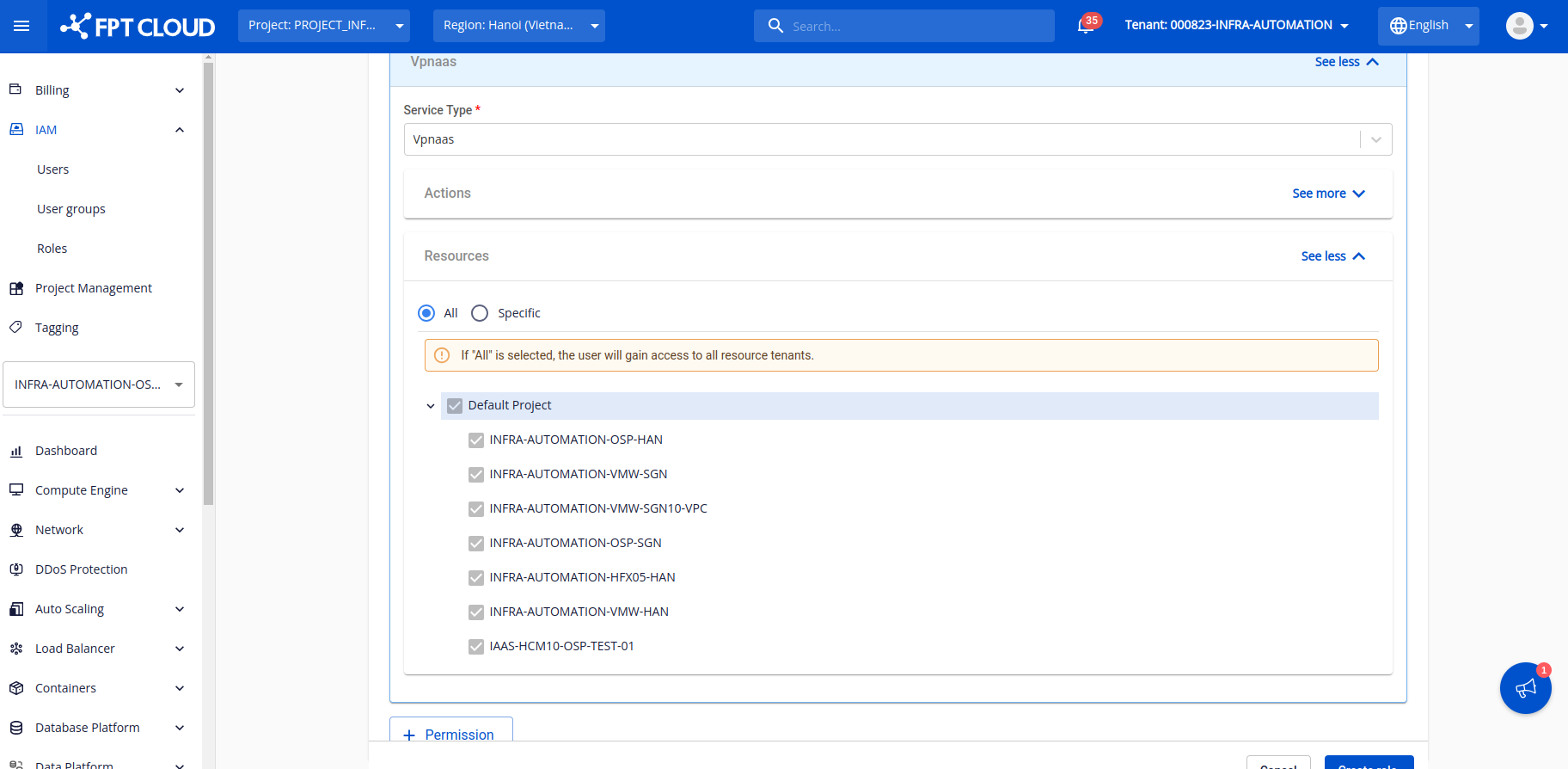 Create role - VPN