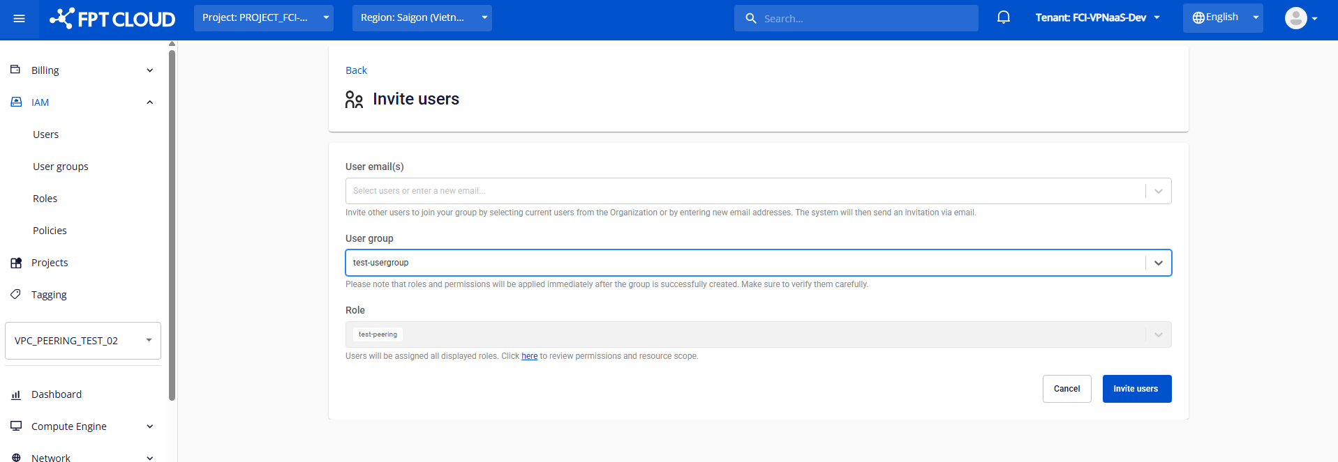 Fill in invited user details