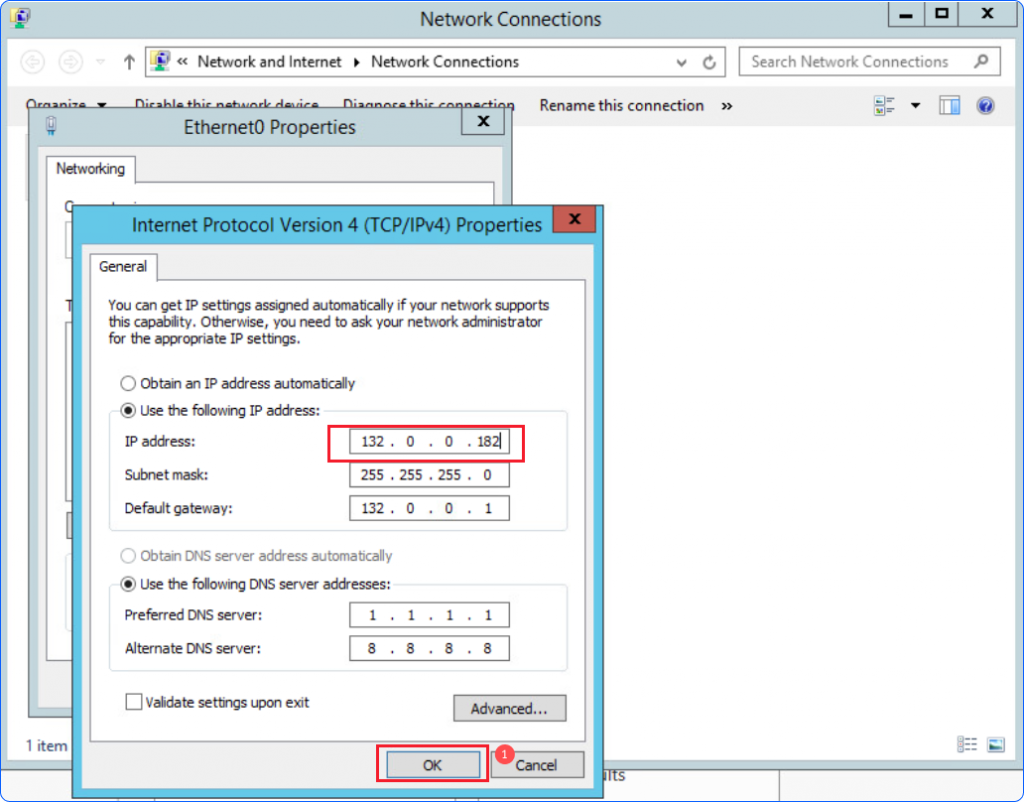 IPv4 configuration form with new static IP settings