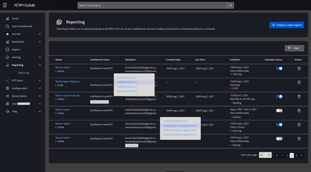 Report list screen