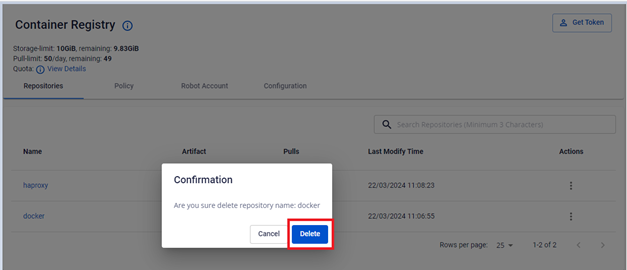 Confirm repository deletion