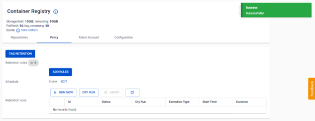Result after deleting retention rule