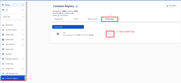 Update Type button in Configuration