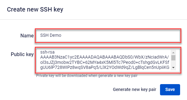 Import SSH key dialog