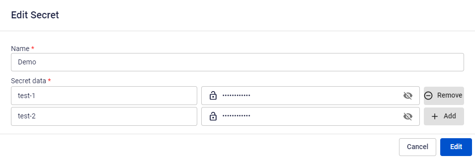 Edit Secret screen with Delete button
