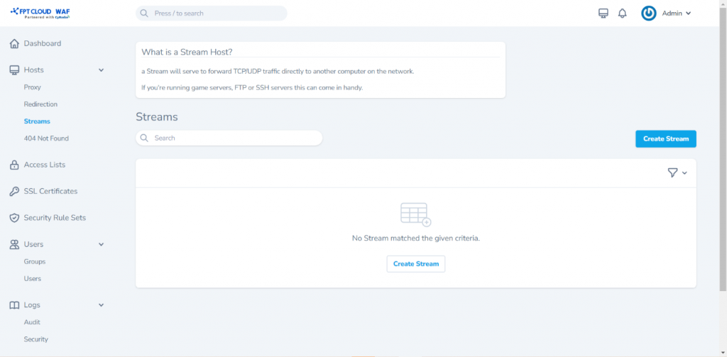 Stream host management screen