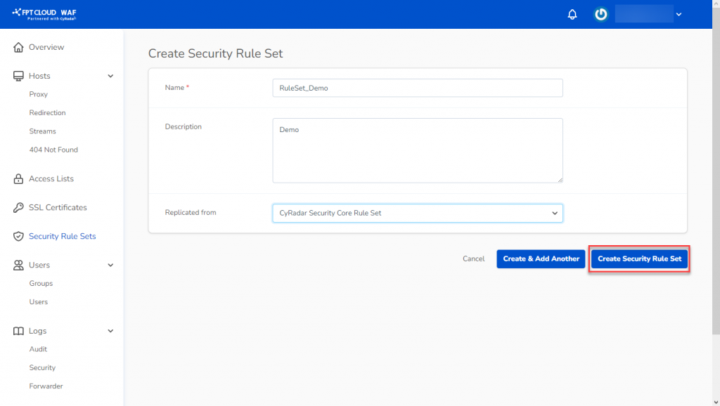 Security rule set detail after creation