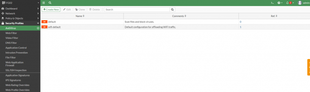 AntiVirus profile list
