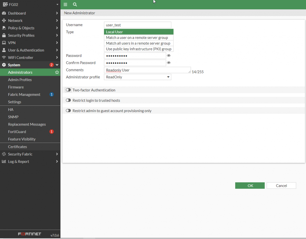 Create user with ReadOnly profile