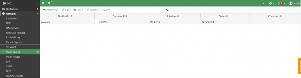 Static routes list