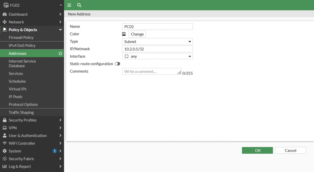 Firewall Address details