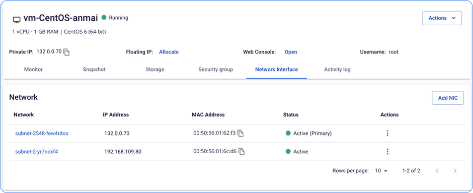 NIC card in Active status