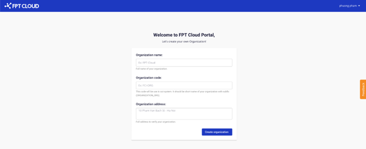 Fill in Organization details