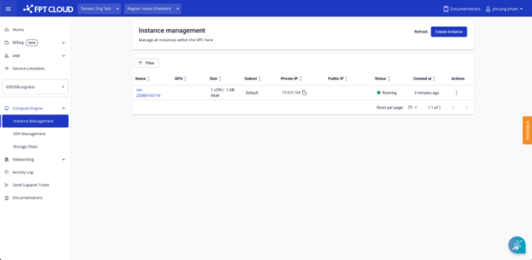 Virtual machine creation result