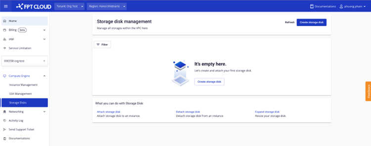 Storage Disks page