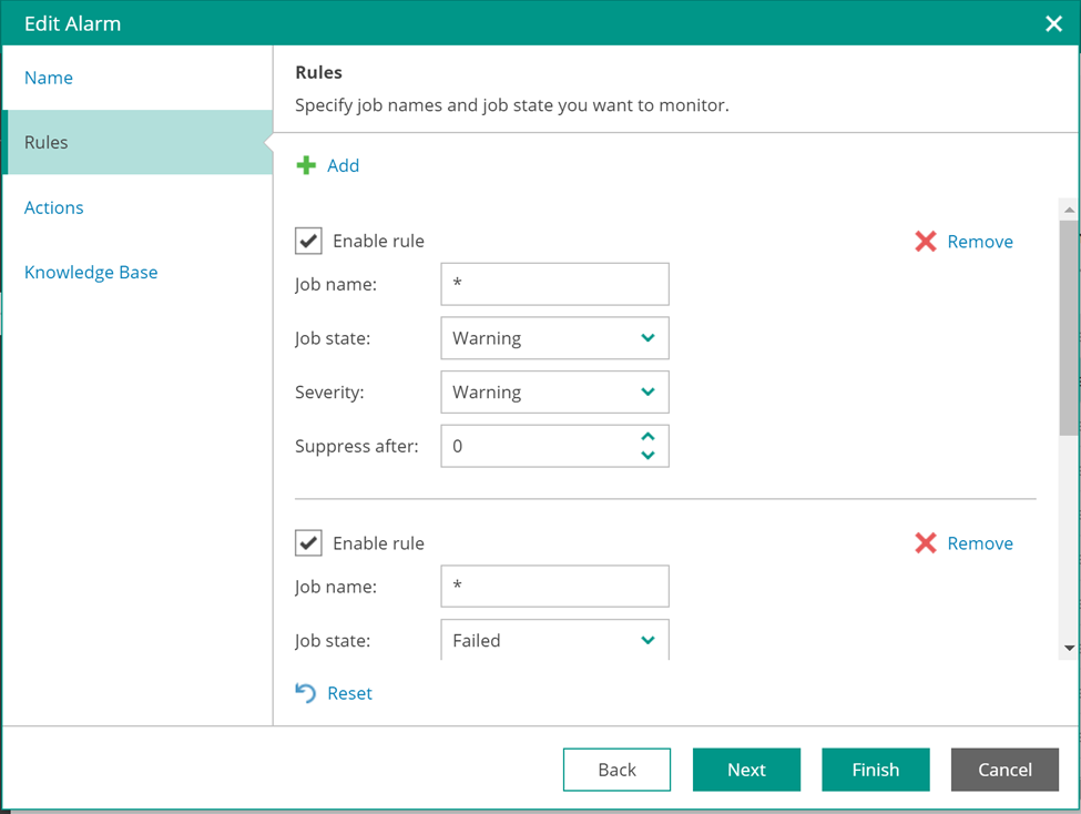 Edit alarm parameters