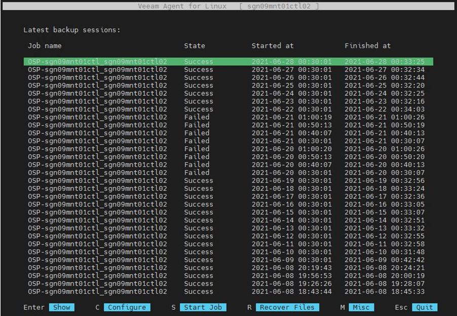 Veeam backup management interface