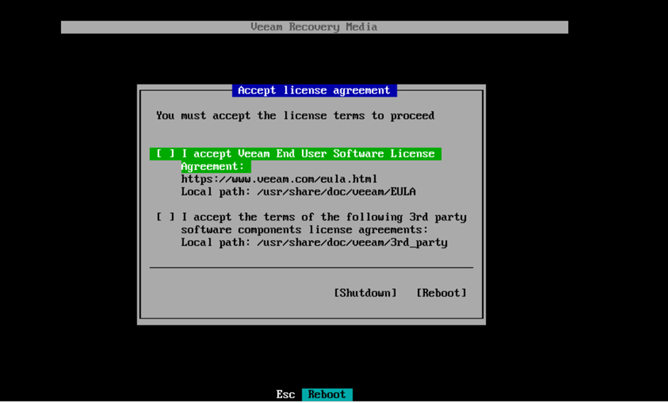 Boot from ISO and accept terms