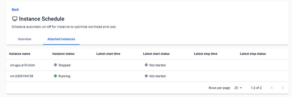 Attached instances list