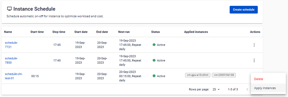 Apply instances button in the schedule list