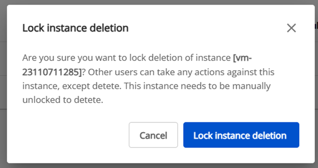 Lock Instance Deletion confirmation dialog