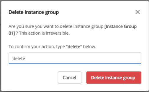 Instance Group deletion confirmation dialog