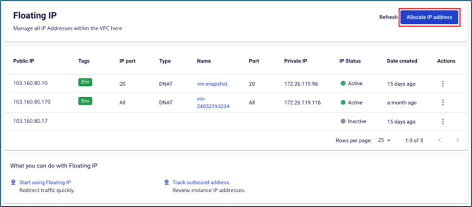 Floating IP list
