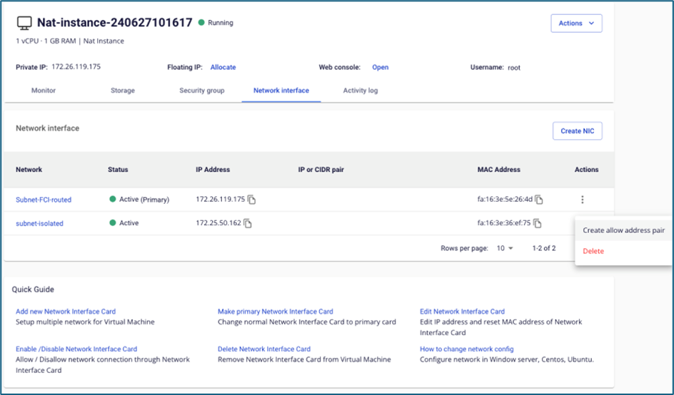 Configure allowed address pair