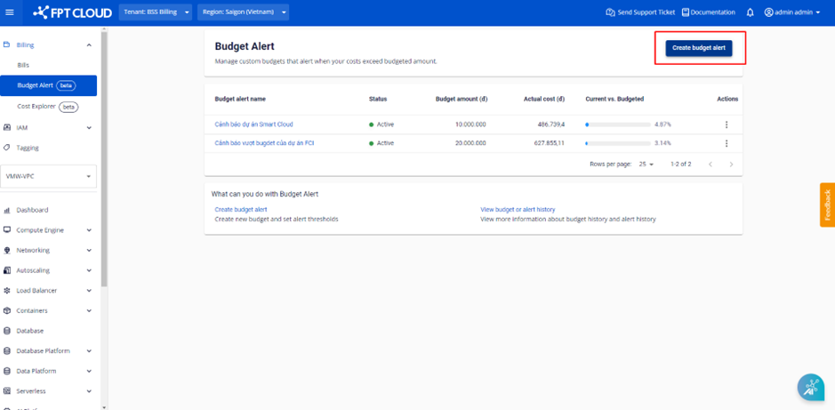 Create Budget Alert button