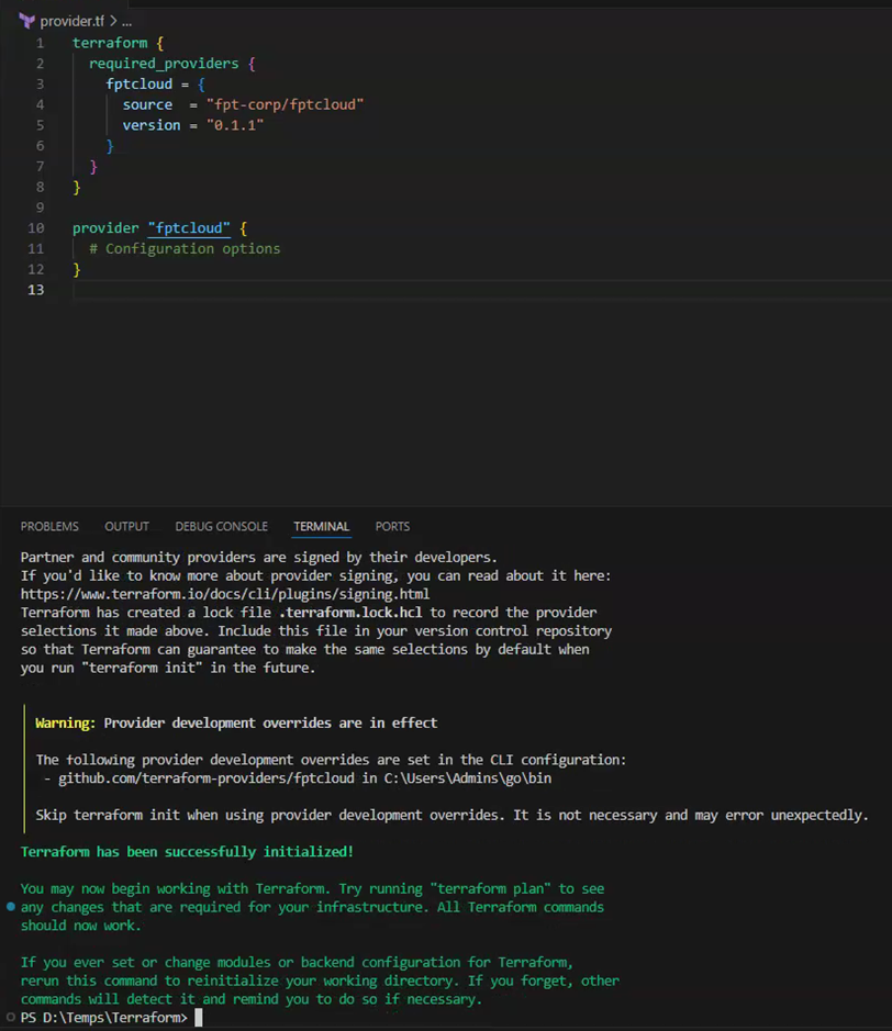 terraform init command output
