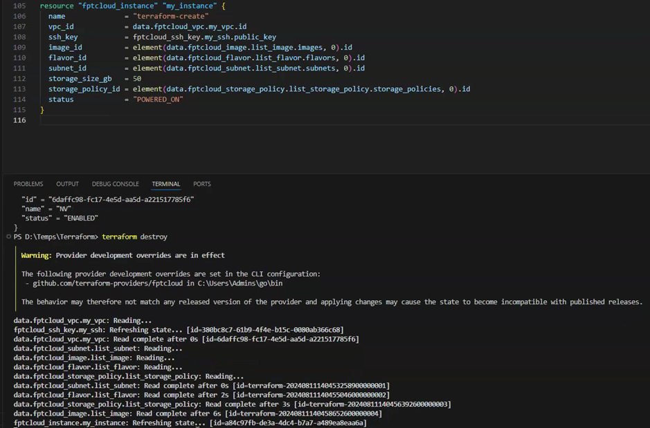 Instance destroy command
