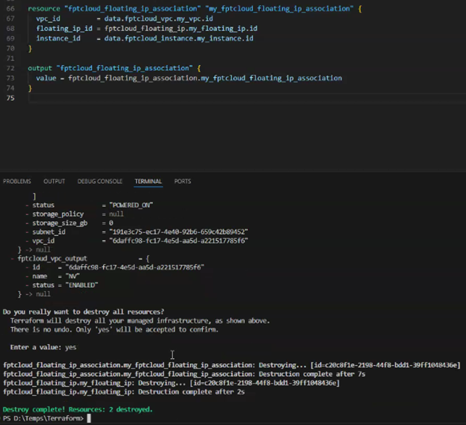 Floating IP destroy command