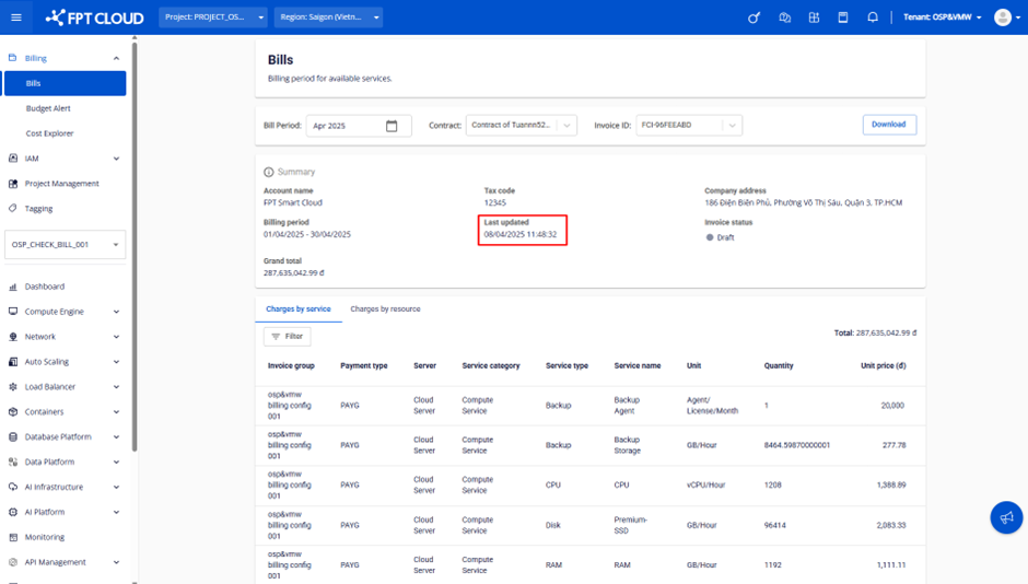 Last Updated field in Bill Information
