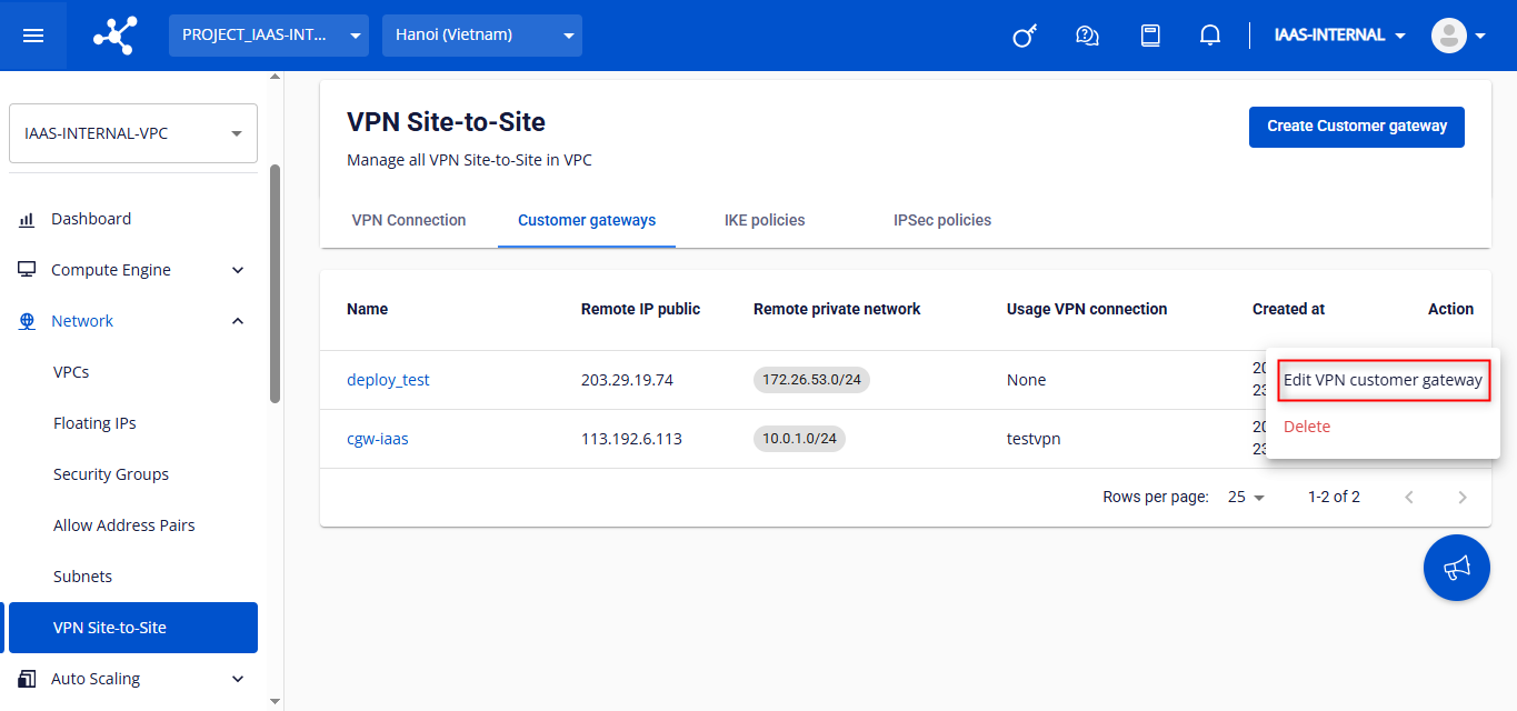Edit Customer Gateway