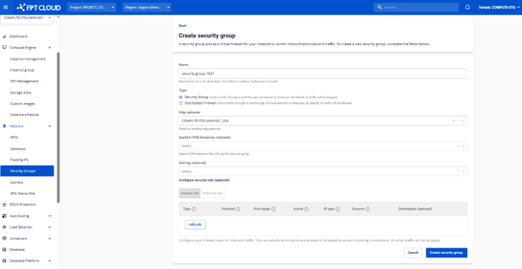 Create Security Group with Gateway