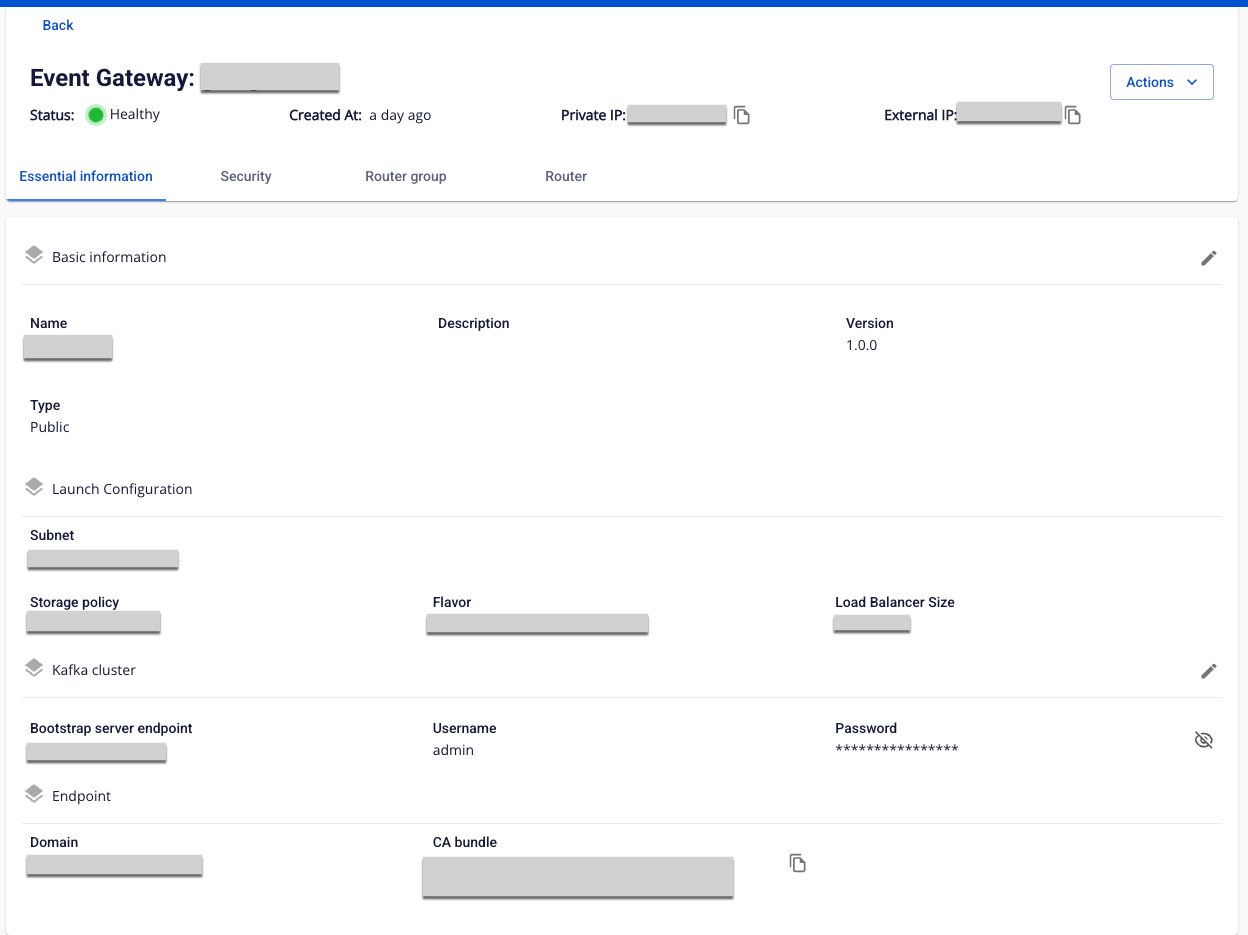 Essential Information tab showing Event Gateway details
