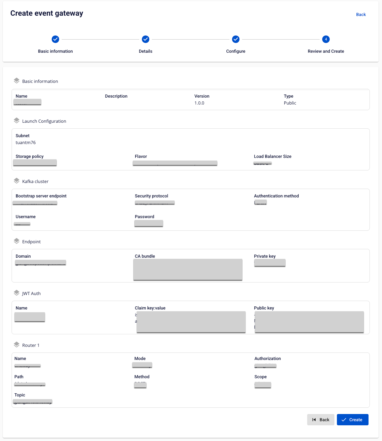 Review and Create screen