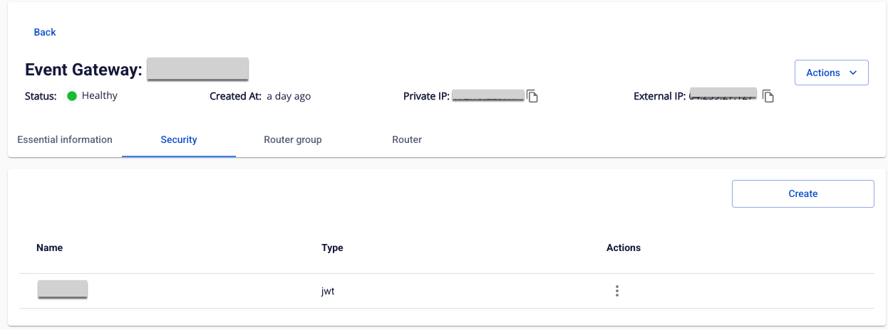 Security tab showing JWT auth list