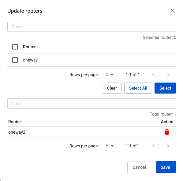Update routers popup