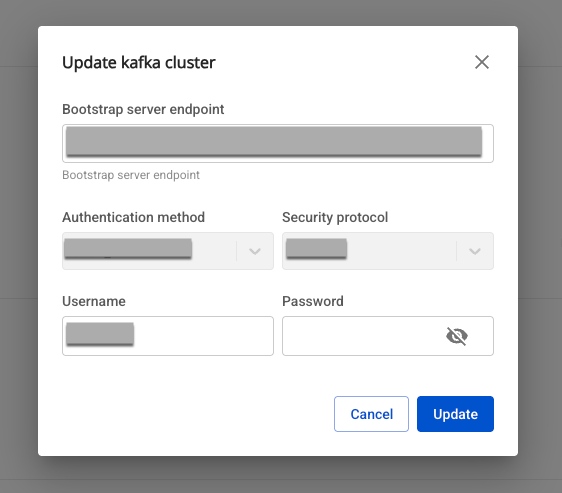 Kafka cluster edit form