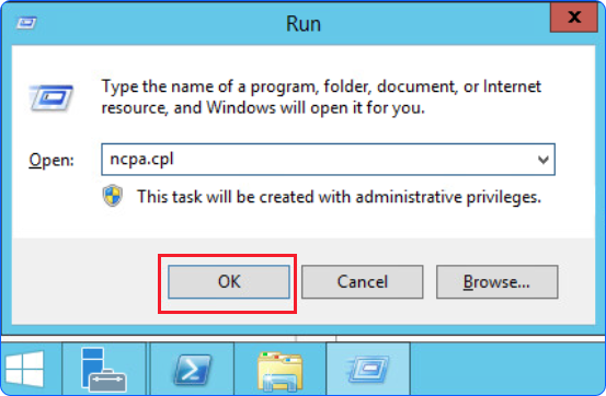 ncpa.cplコマンドでネットワーク接続を開くRunダイアログ