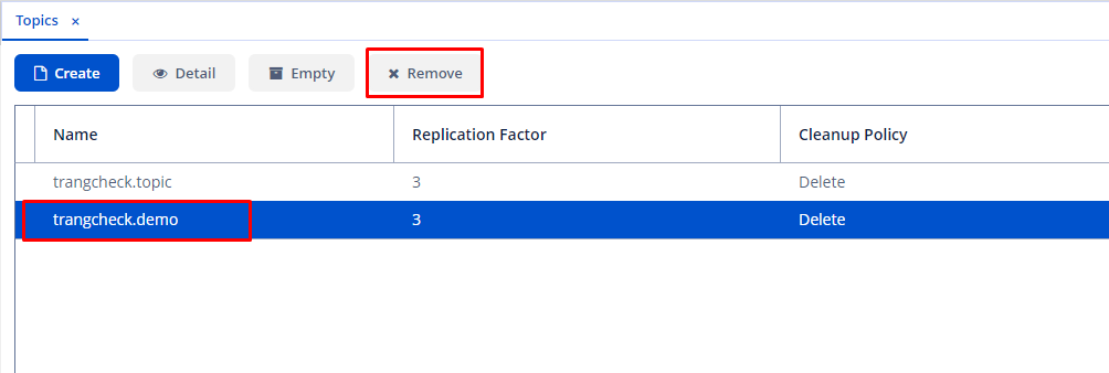 Removeボタンが表示されたtopicリスト
