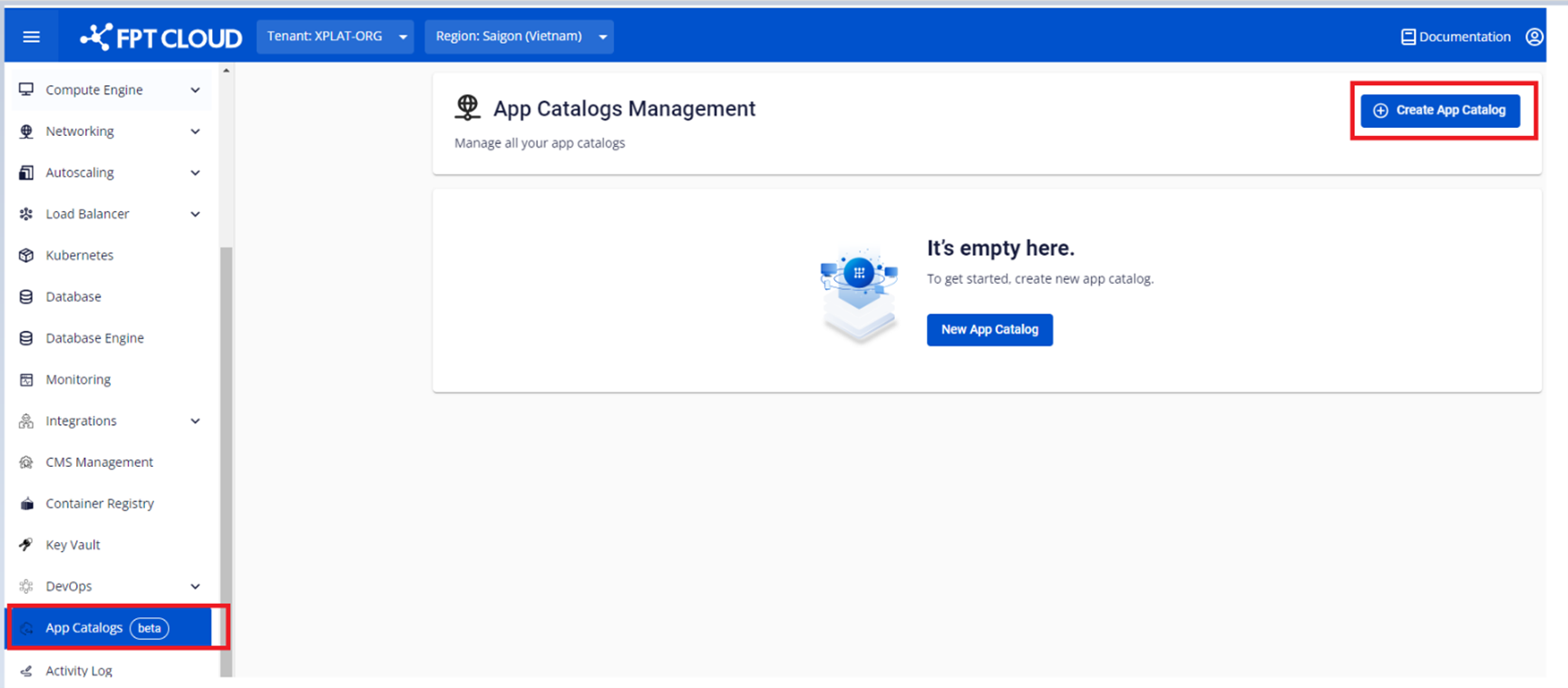 App Catalogs メニュー