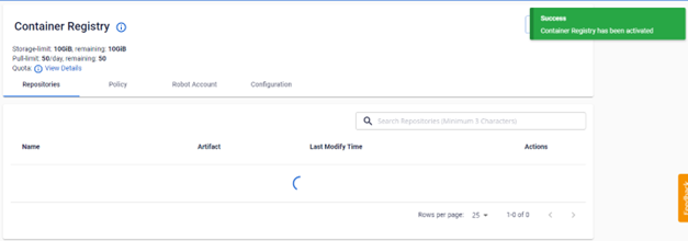 Container Registry アクティベート結果