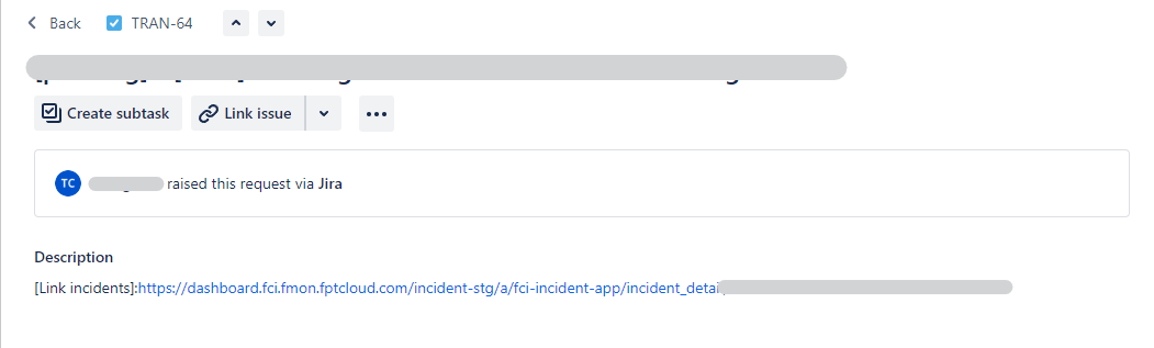 Jira に自動作成された bug issue の例