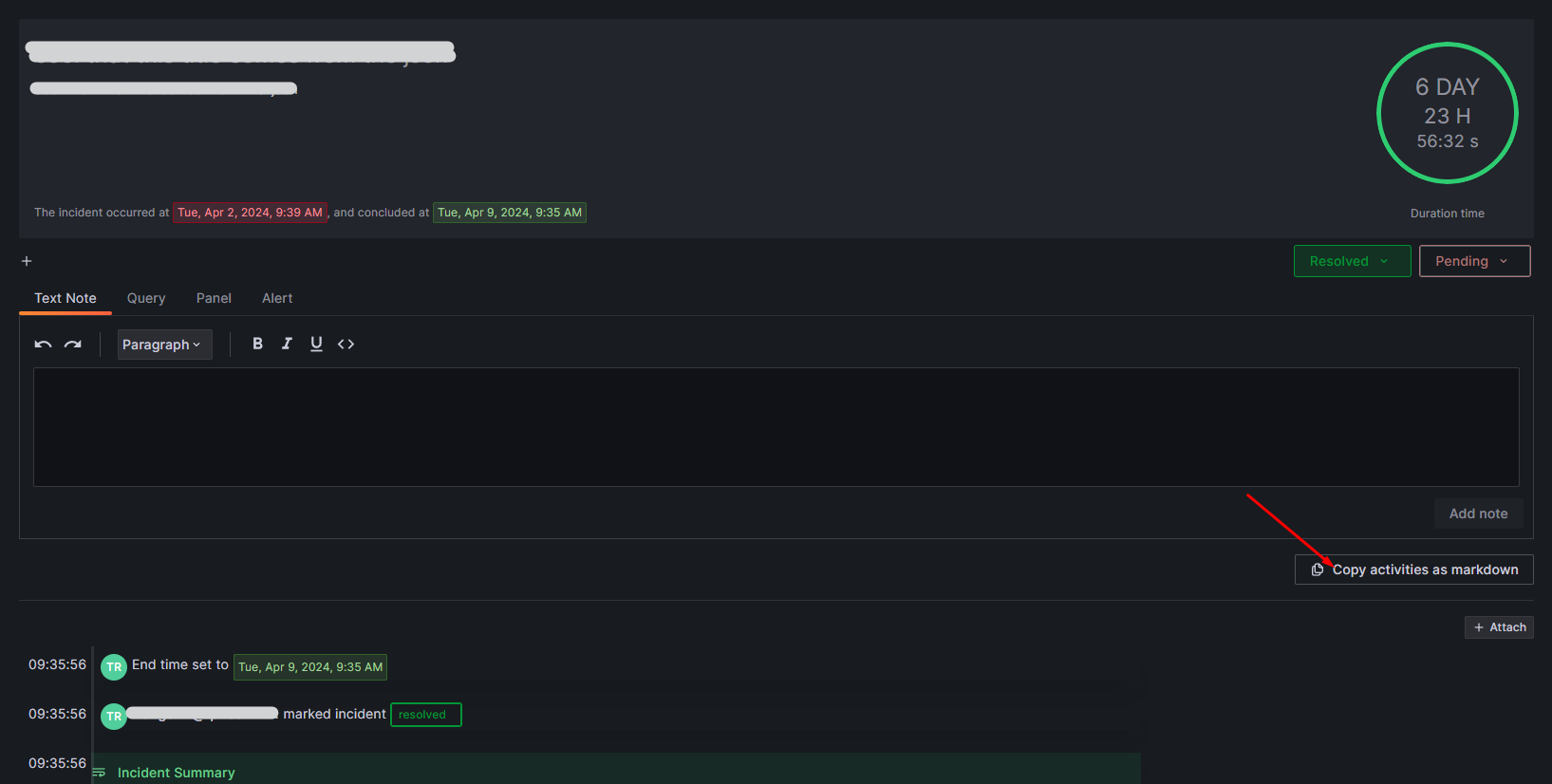 Copy activities as markdownボタン