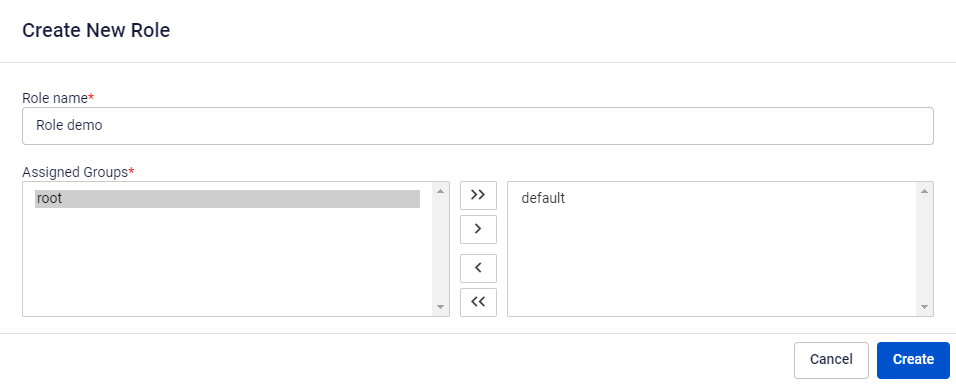 Role NameとAssigned Groupsフィールドが表示されたCreate New Roleフォーム