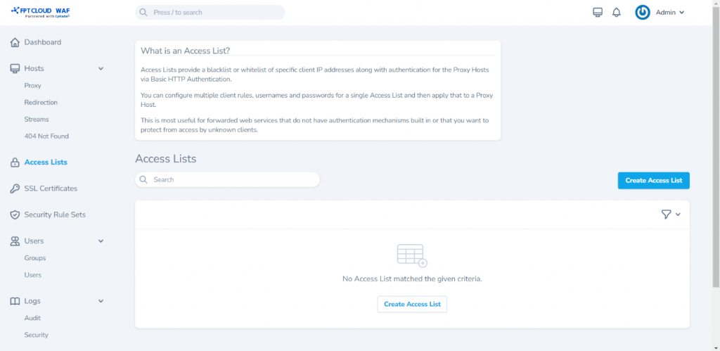 Access list管理画面