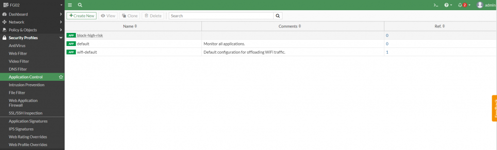 Application Controlプロファイル一覧