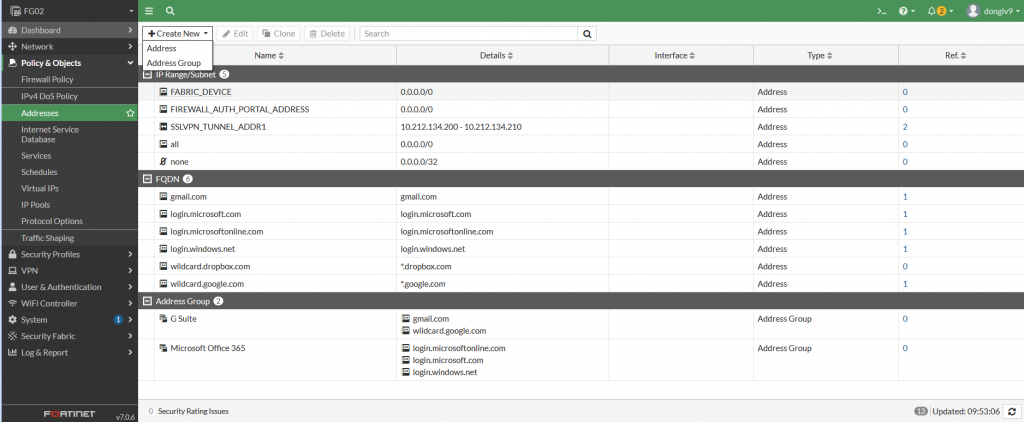 Firewall Addressの作成